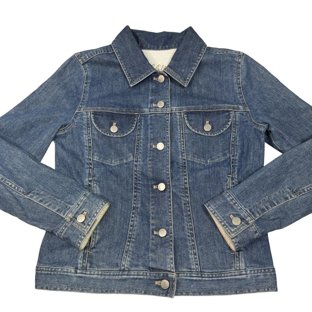 J Jill Women XS Denim Jean Jacket Full Button Stretch Pockets Cotton Dark Wash